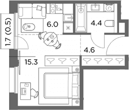 Планировка: Студия 30,3 м² в ЖК «Станиславский»