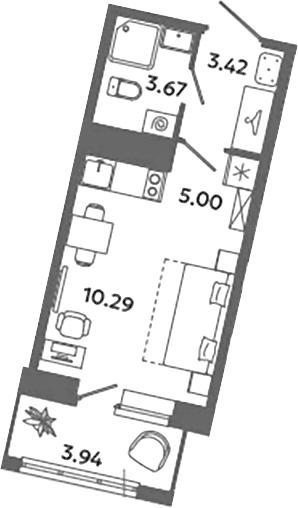 Планировка: Студия 22,4 м² в ЖК «Загляденье»