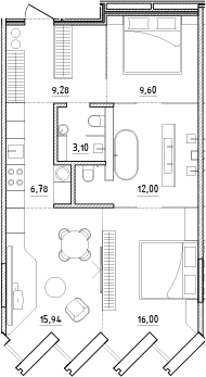 Планировка: Евротрёшка 72,7 м² в ЖК «Zen»