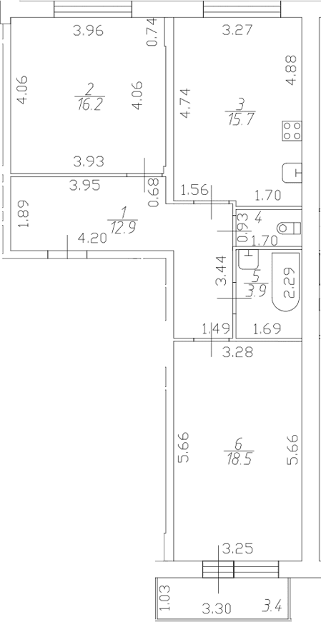 Планировка: Евротрёшка 68,8 м² в ЖК «Полет»