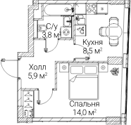 Планировка: 1-комнатная квартира 31,9 м² в ЖК «СЕЗАР БУДУЩЕЕ»