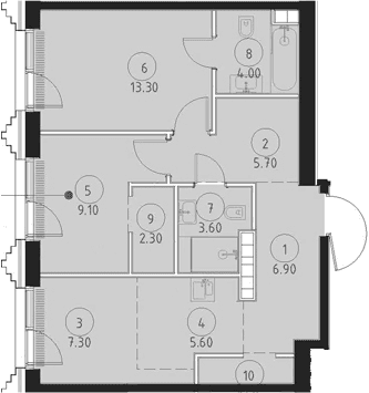 Планировка: Евротрёшка 59,4 м² в ЖК «СЕТ»