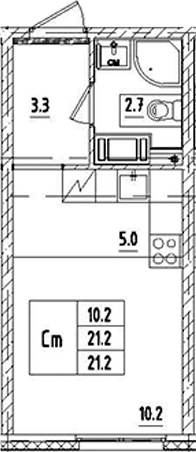 Планировка: Студия 21,2 м² в ЖК «Октябрьская набережная»