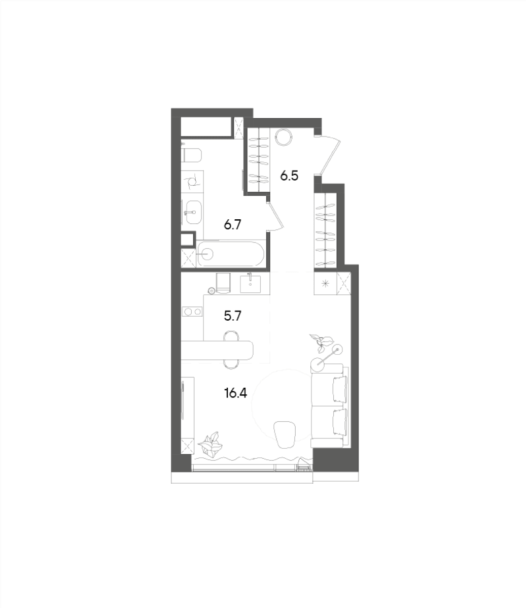 Планировка: Студия 35,3 м² в ЖК «СТОУН Грэйн»