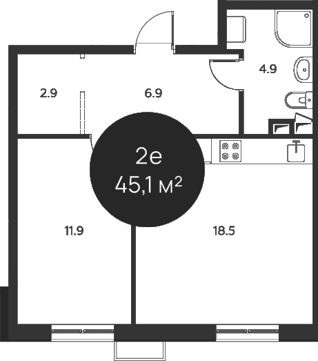 Планировка: Евродвушка 45,1 м² в ЖК «Павлово 3»