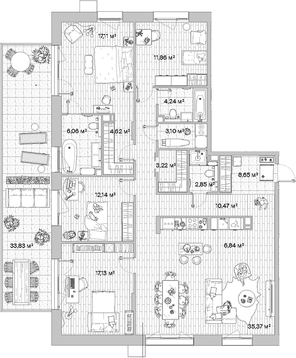 Планировка: Квартира евро-5 143,7 м² в ЖК «МЫС»