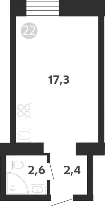 Планировка: Студия 22,3 м² в ЖК «Седова, 99»