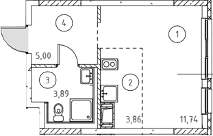 Планировка: Студия 24,5 м² в ЖК «Новое Колпино»