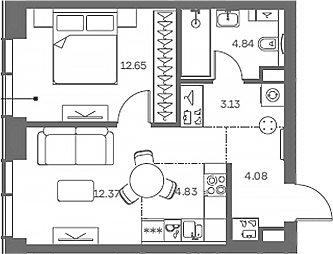 Планировка: Евродвушка 41,9 м² в ЖК «TATE»