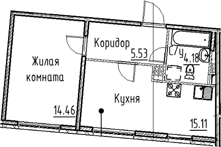 Планировка: Евродвушка 39,3 м² в ЖК «Кронфорт»