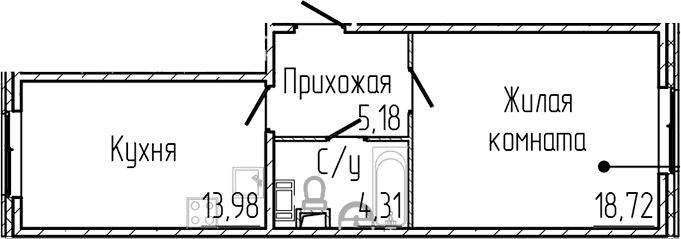 Планировка: 1-комнатная квартира 42,2 м² в ЖК «Сертолово Парк»