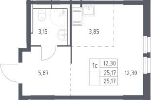 Планировка: Студия 25,2 м² в ЖК «Большое Путилково»