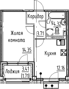 1-комнатная квартира