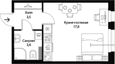 Планировка: Студия 24,7 м² в ЖК «Экография»