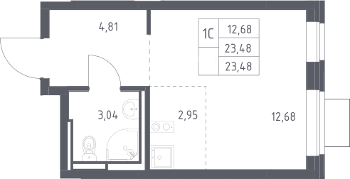 Планировка: Студия 23,5 м² в ЖК «Богдановский лес»