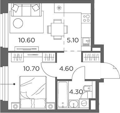Планировка: Евродвушка 35,3 м² в ЖК «Белый Град»