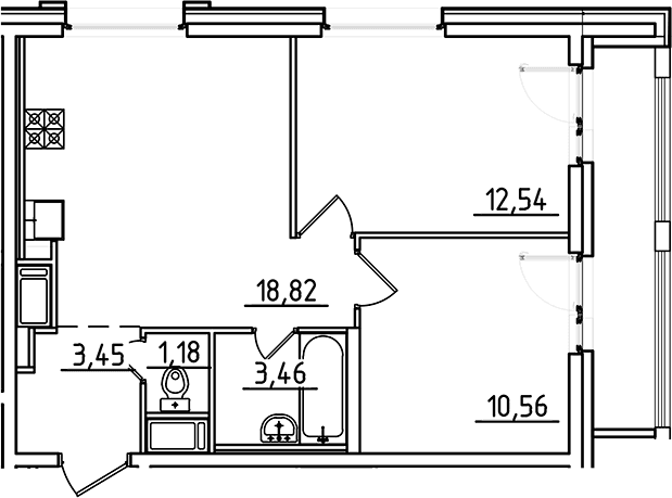 Планировка: Евротрёшка 50 м² в ЖК «Старлайт»
