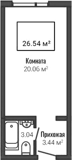 Планировка: Студия 26,5 м² в ЖК «Лайф Апарт Октябрьская»