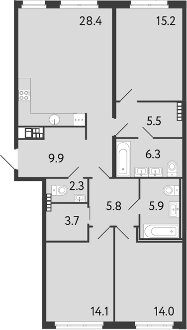 Планировка: Квартира евро-4 111,1 м² в ЖК «Визионер»