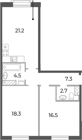 Планировка: Евротрёшка 70,4 м² в ЖК «Neva Haus»