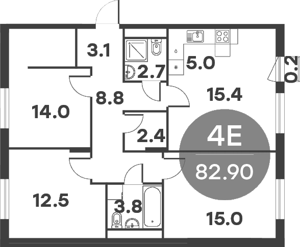 Планировка: Квартира евро-4 82,7 м² в ЖК «Равновесие»