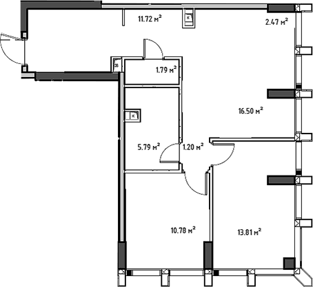 Планировка: Евротрёшка 65,5 м² в ЖК «Мод»