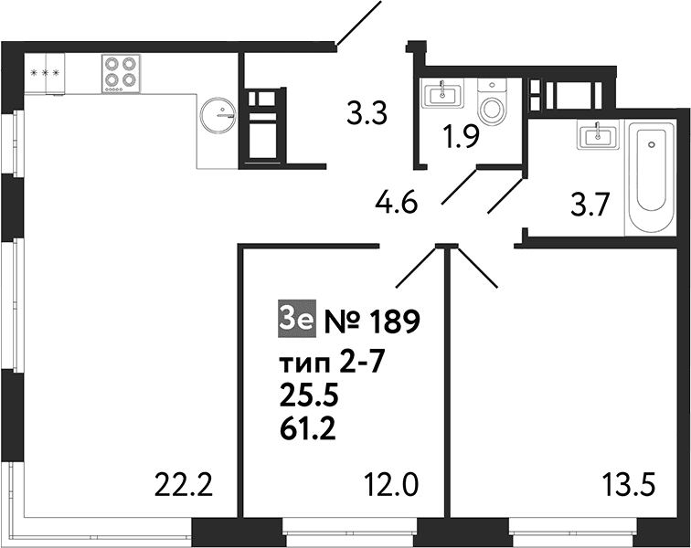 Планировка: Евротрёшка 61,2 м² в ЖК «Литера»