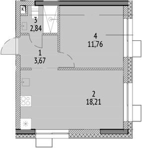 Планировка: Евродвушка 36,5 м² в ЖК «N'ICE LOFT»