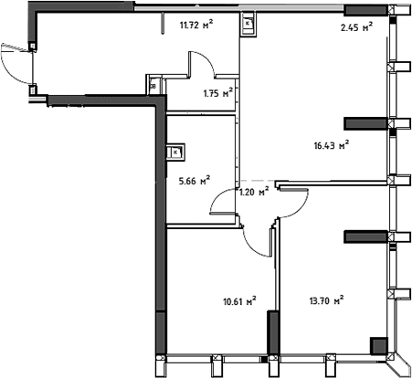 Планировка: Евротрёшка 63,5 м² в ЖК «Мод»