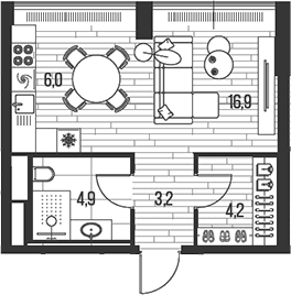 Планировка: Студия 35,2 м² в ЖК «HIGH LIFE»