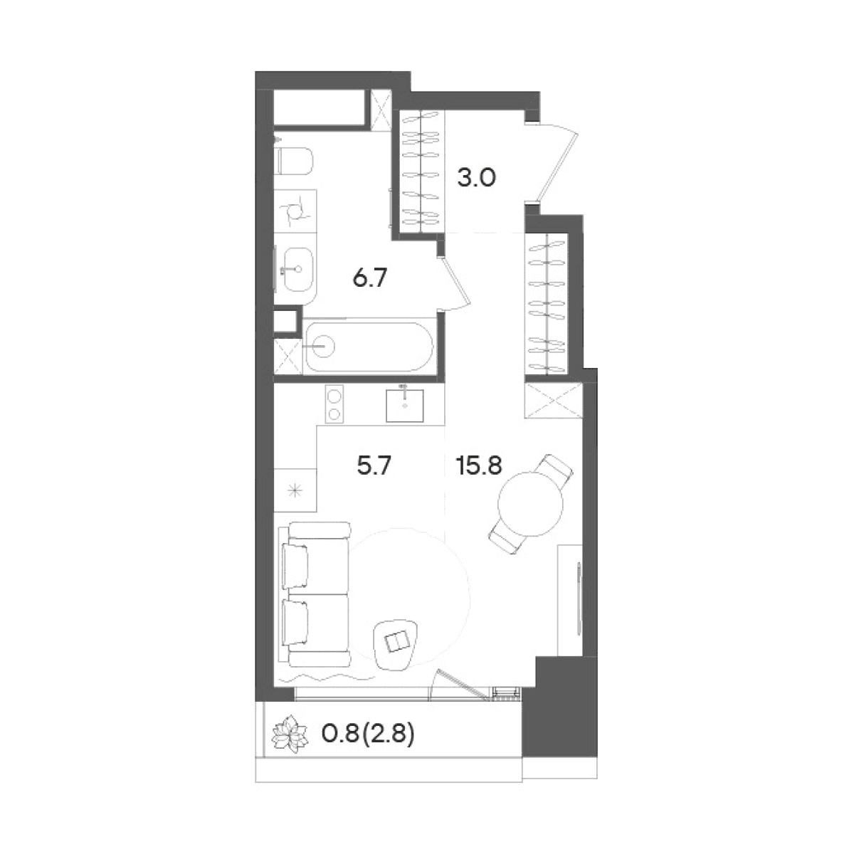 Планировка: Студия 31,2 м² в ЖК «СТОУН Грэйн»