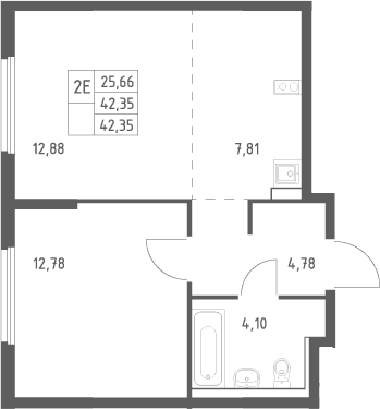 Планировка: Евродвушка 42,4 м² в ЖК «Пригород Лесное»