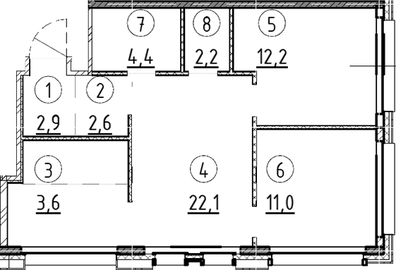 Планировка: 2-комнатная квартира 61 м² в ЖК «Дом А»