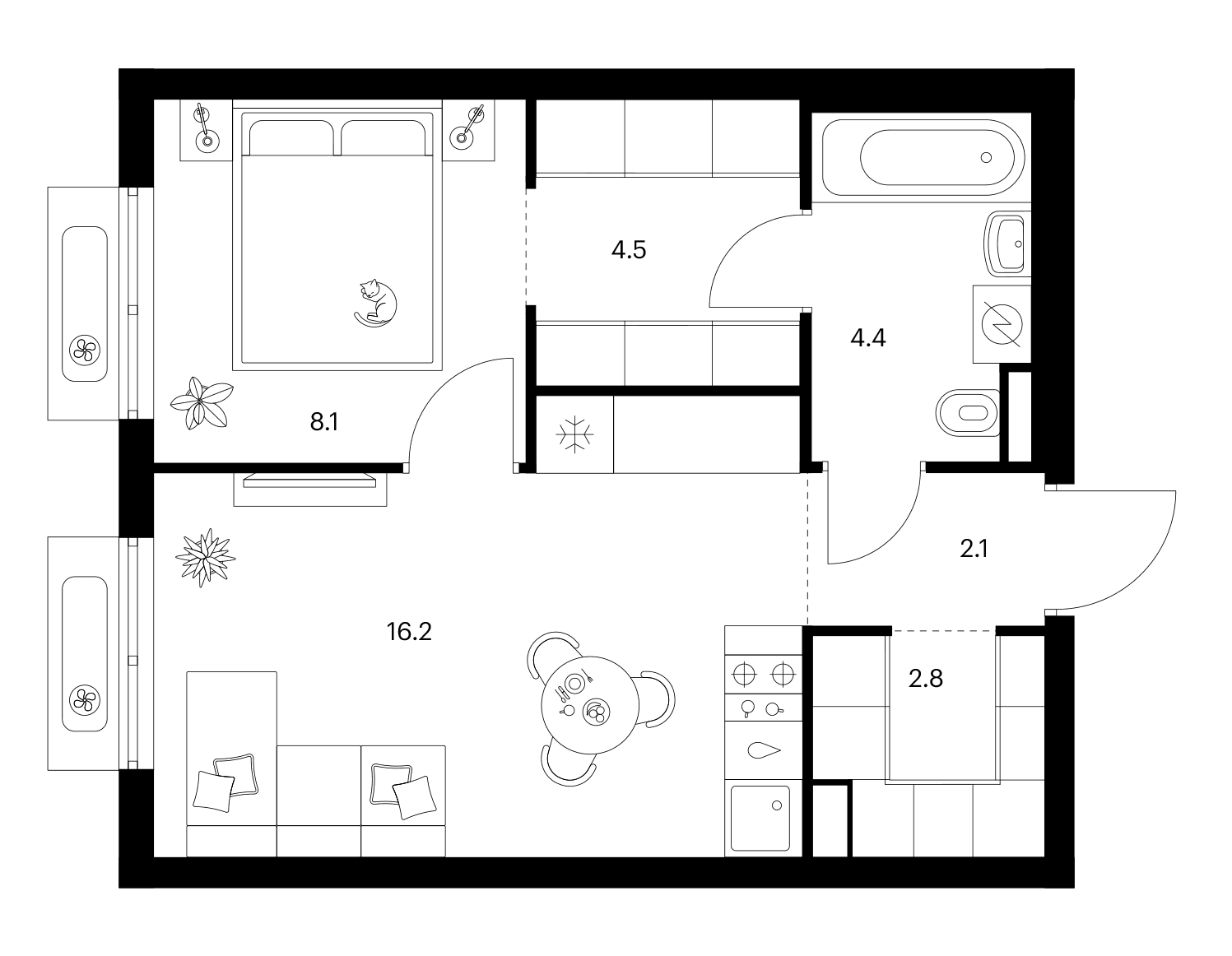 Планировка: 1-комнатная квартира 38,1 м² в ЖК «Ярославский»
