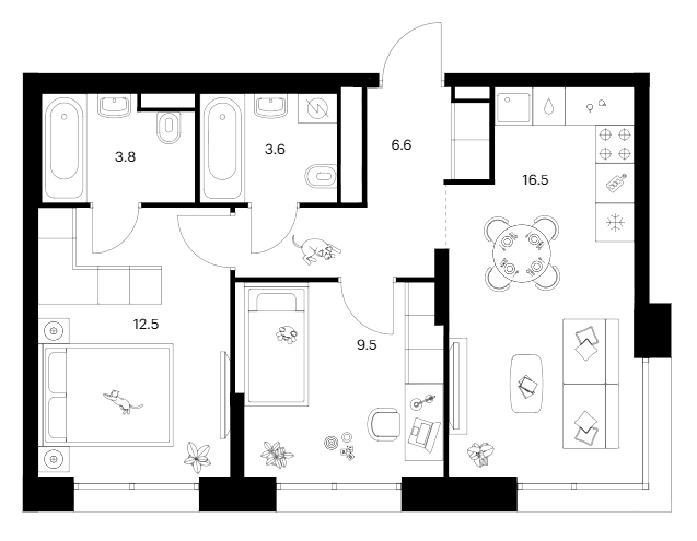 Планировка: 2-комнатная квартира 52,5 м² в ЖК «Строгино 360»
