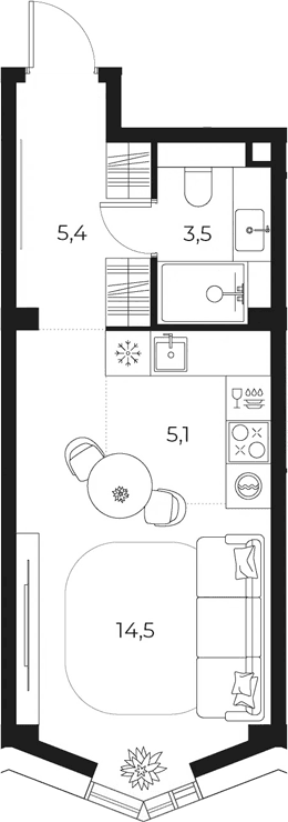 Планировка: Студия 28,5 м² в ЖК «МАСТЕРС»
