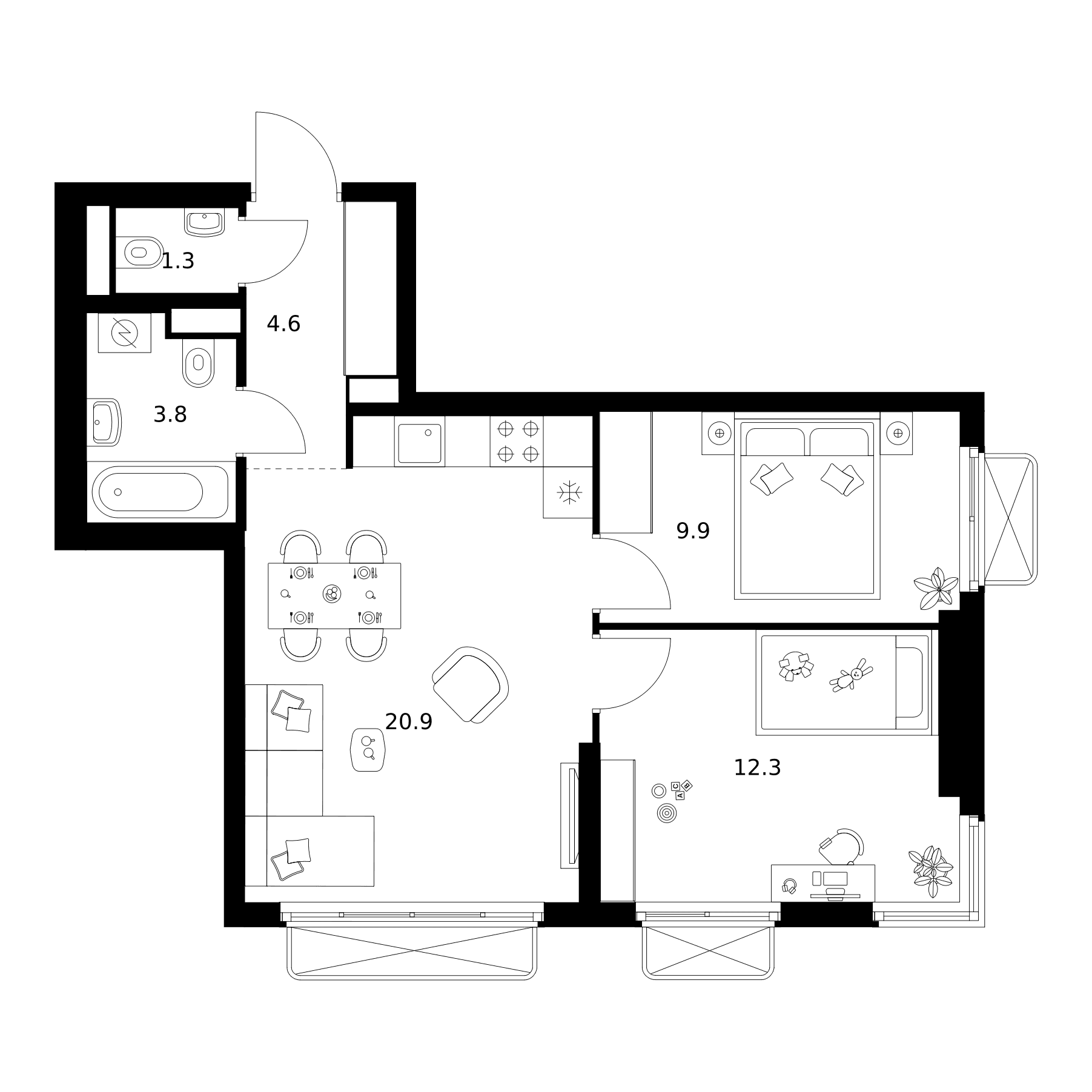 Планировка: 2-комнатная квартира 52,8 м² в ЖК «2-й Иртышский»