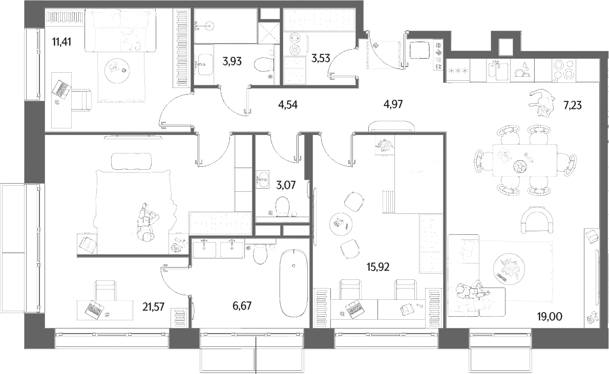 Планировка: Квартира евро-4 101,8 м² в ЖК «МЫС»
