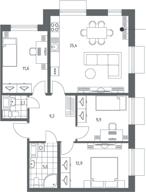 Планировка: Квартира евро-4 76,2 м² в ЖК «Парусная 1»