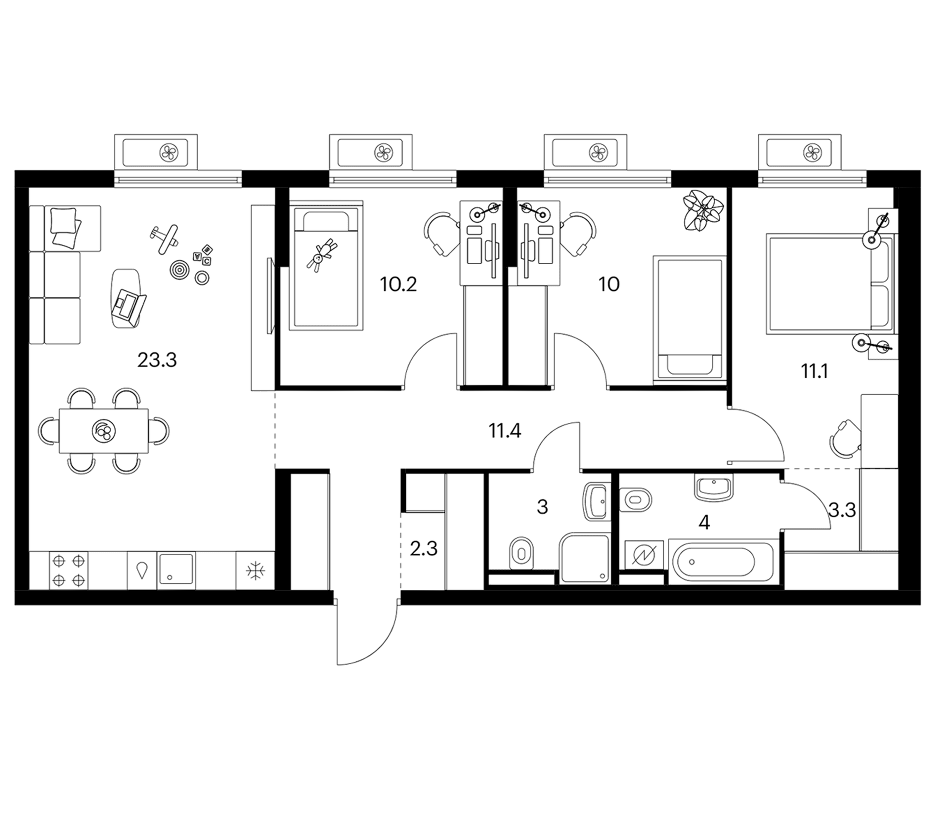 Планировка: 3-комнатная квартира 78,6 м² в ЖК «Белая Дача парк»