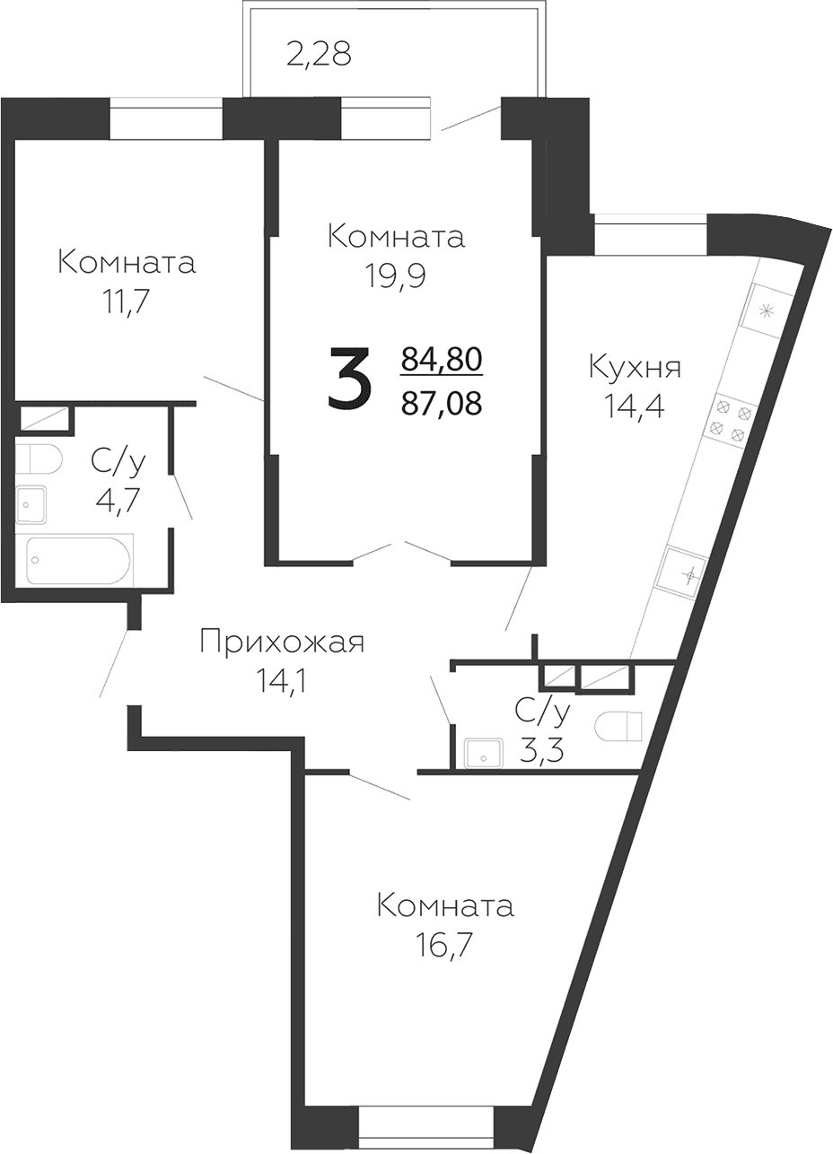 3-комнатная квартира