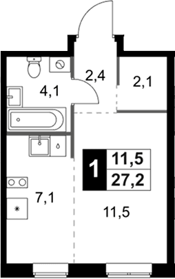 Планировка: Студия 27,2 м² в ЖК «1-й Ясеневский»