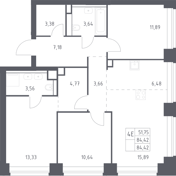 Планировка: Квартира евро-4 84,4 м² в ЖК «НОВА»