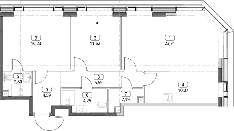 Планировка: Евротрёшка 80,7 м² в ЖК «СИТИДЗЕН»