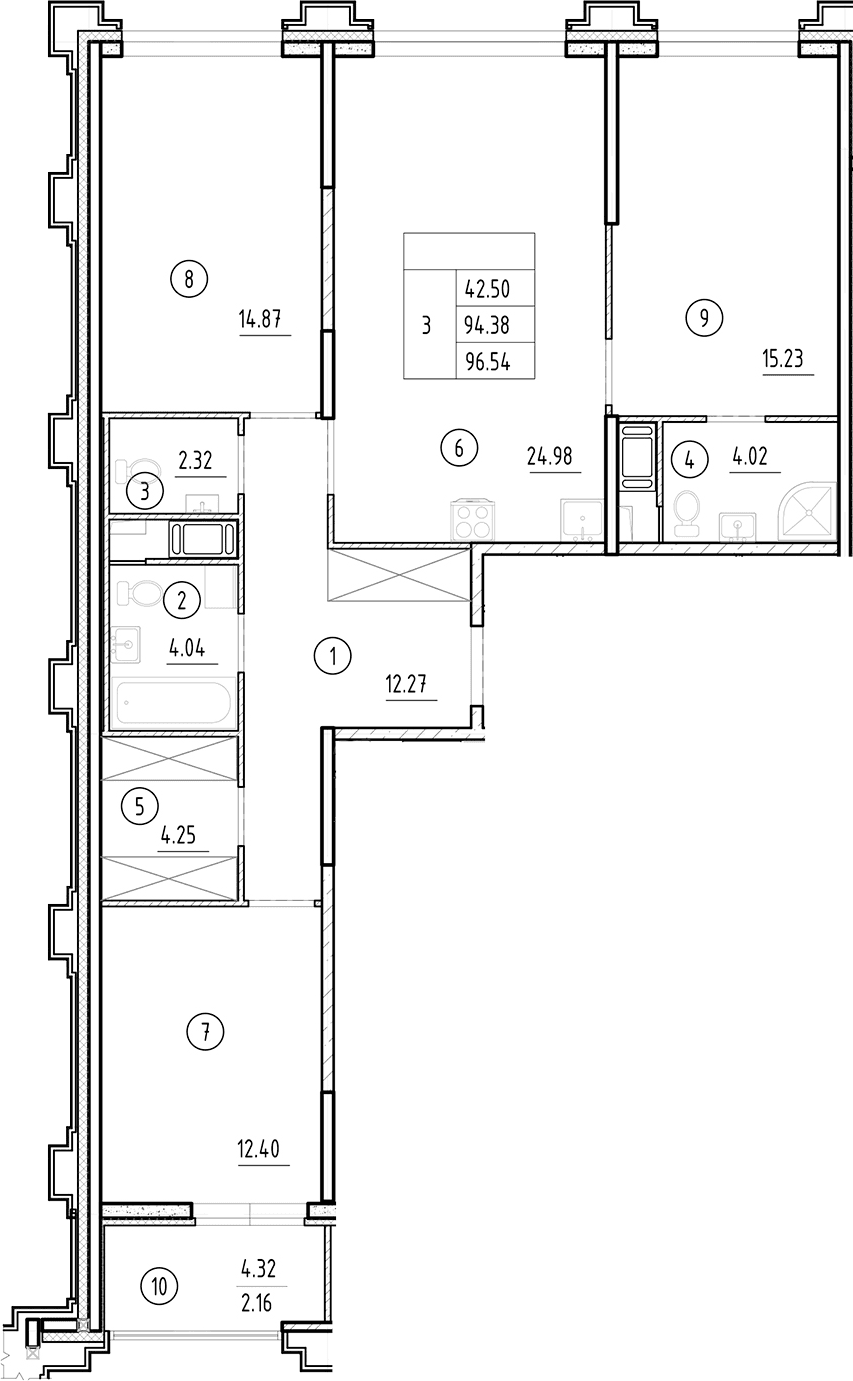 Планировка: Квартира евро-4 94,4 м² в ЖК «Ассамблея»