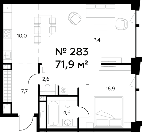 Планировка: Евродвушка 71,9 м² в ЖК «Монблан»
