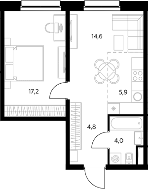Планировка: Евродвушка 47,3 м² в ЖК «Адмирал»