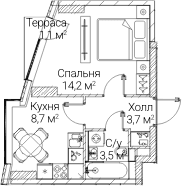 Планировка: 1-комнатная квартира 29 м² в ЖК «СЕЗАР БУДУЩЕЕ»