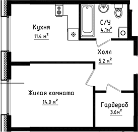 Планировка: 1-комнатная квартира 38,3 м² в ЖК «Коллекция»
