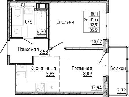 1-комнатная квартира